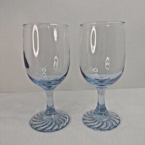2 Misty Blue Swirl Sapphire By Duz Crystal Wine Glasses 6.25"X2.3/4" New